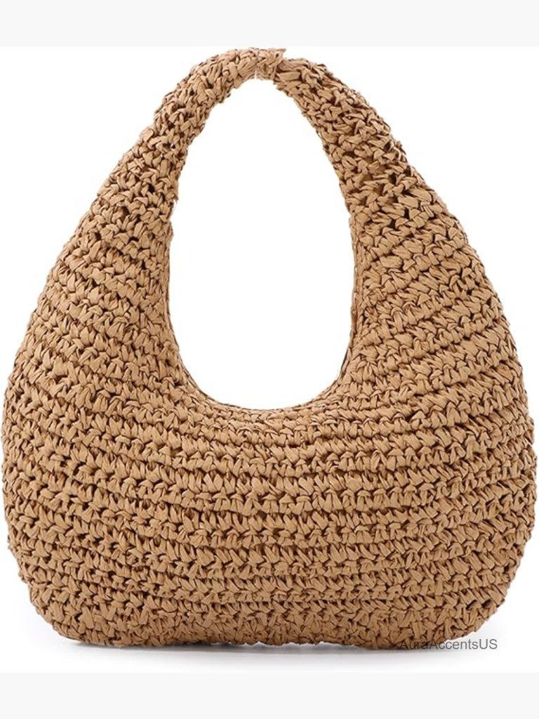 Straw Crescent Shoulder Bag Summer Beach Tote Handwoven Raffia Hobo